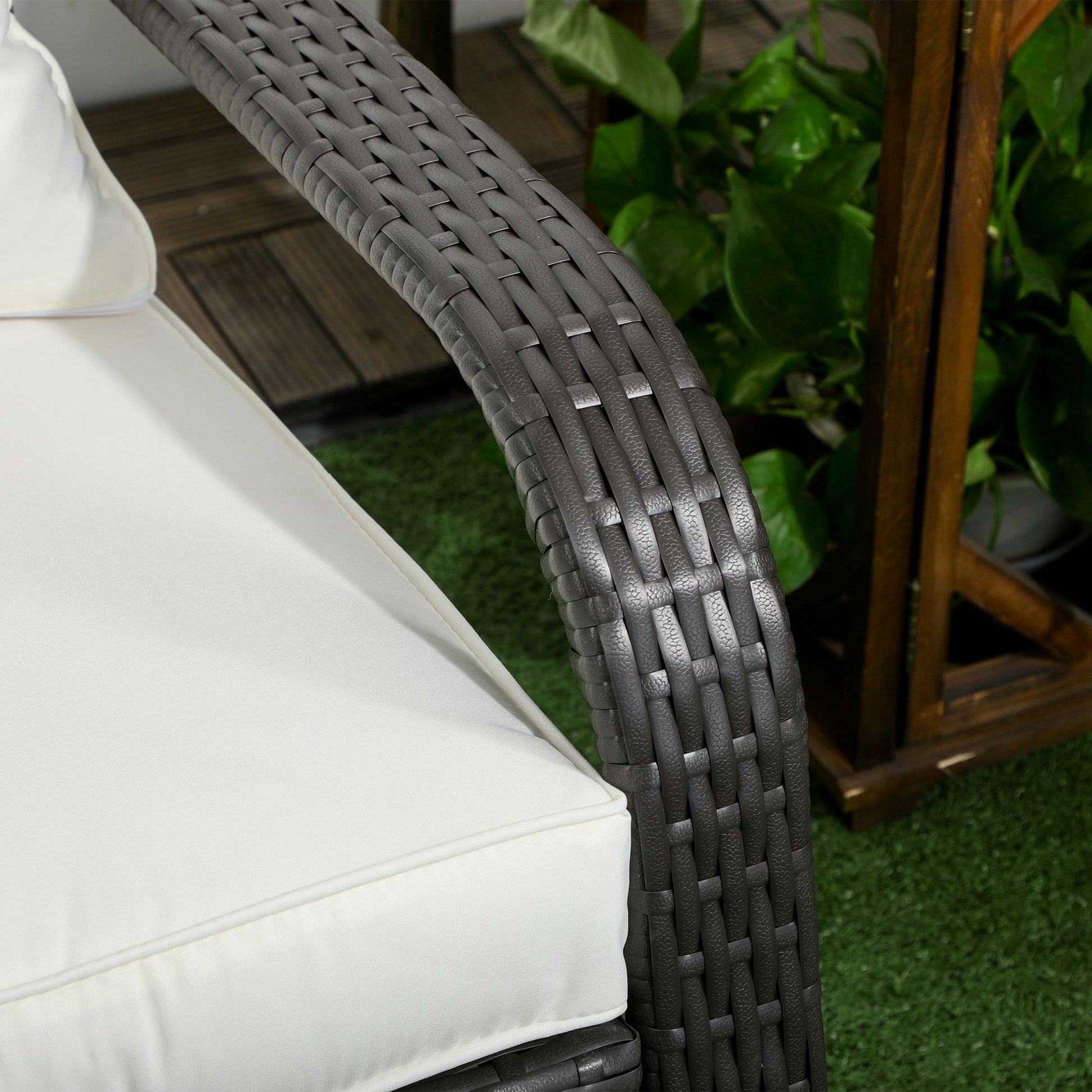 Outsunny Patio Wicker Adirondack Chair, Outdoor All Weather Rattan Fire Pit Chair W Soft Cushions, Tall Curved Backrest And Comfortable Armrests For Deck Or Garden, Cream White Cream White Steel