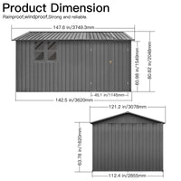 Metal Garden Sheds 10Ftx12Ft Outdoor Grey With Window Grey Metal