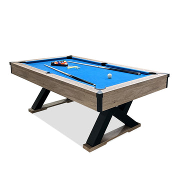 84"Billiard Table With Rustic Blond Finishk Shaped Legs And Royal Blue Cloth Indoor Fitness Blue Brown Gym Gym Mdf