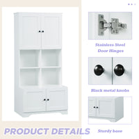 Tall And Wide Bathroom Floor Storage Cabinet, Bathroom Storage Unit, Freestanding Cabinet With 4 Doors, Adjustable Shelves, Open Multi Layer Shelves, White White Mdf