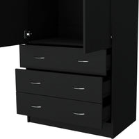 Armoire 71" H, With 2 Doors, 3 Drawers And 1 Hanging Rod, Black Black Solid Wood Mdf Engineered Wood