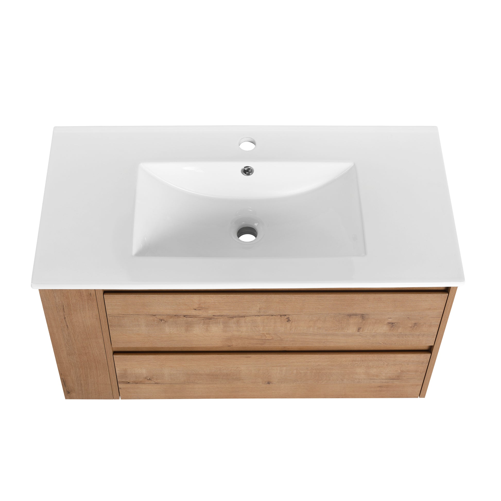 36" Wall Mounting Bathroom Vanity With Ceramic Sink, Soft Close Drawer 2 Imitative Oak 1 Bathroom Wall Mounted Modern Plywood