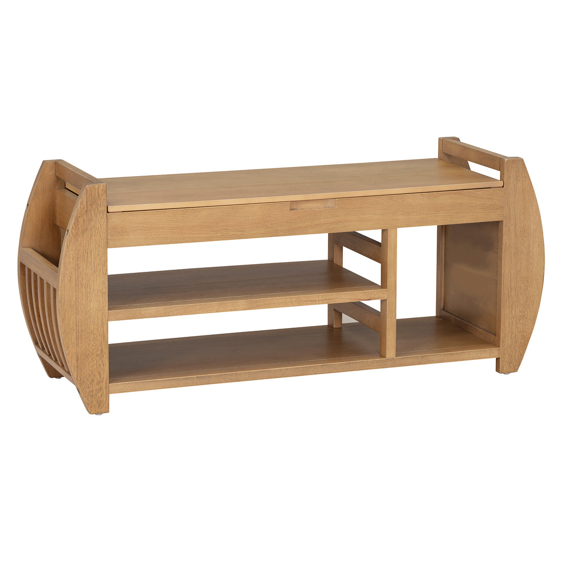 Retro Multifunctional Storage Bench With Cushion And Curved Side Panel For Entrance And Living Room Natural Natural Mdf