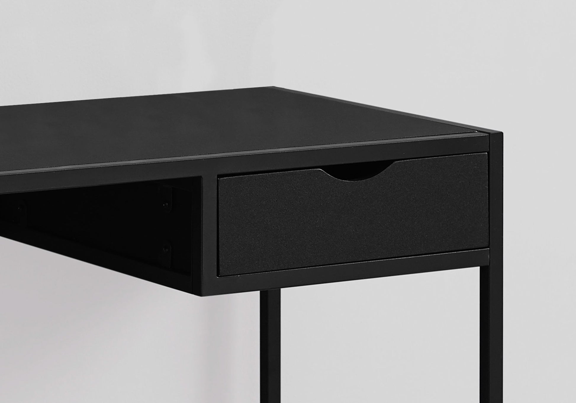 Computer Desk, Home Office, Laptop, Storage Drawer, 42"L, Work, Black Laminate, Black Metal, Contemporary, Modern Black Mdf