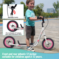 Youth Scooter Kick Scooter For Kids 6 With Adjustable Handlebar, 12 Inch Inflatable Wheels ,Widened Non Slip Footboard Cycling White Garden & Outdoor Carbon Steel