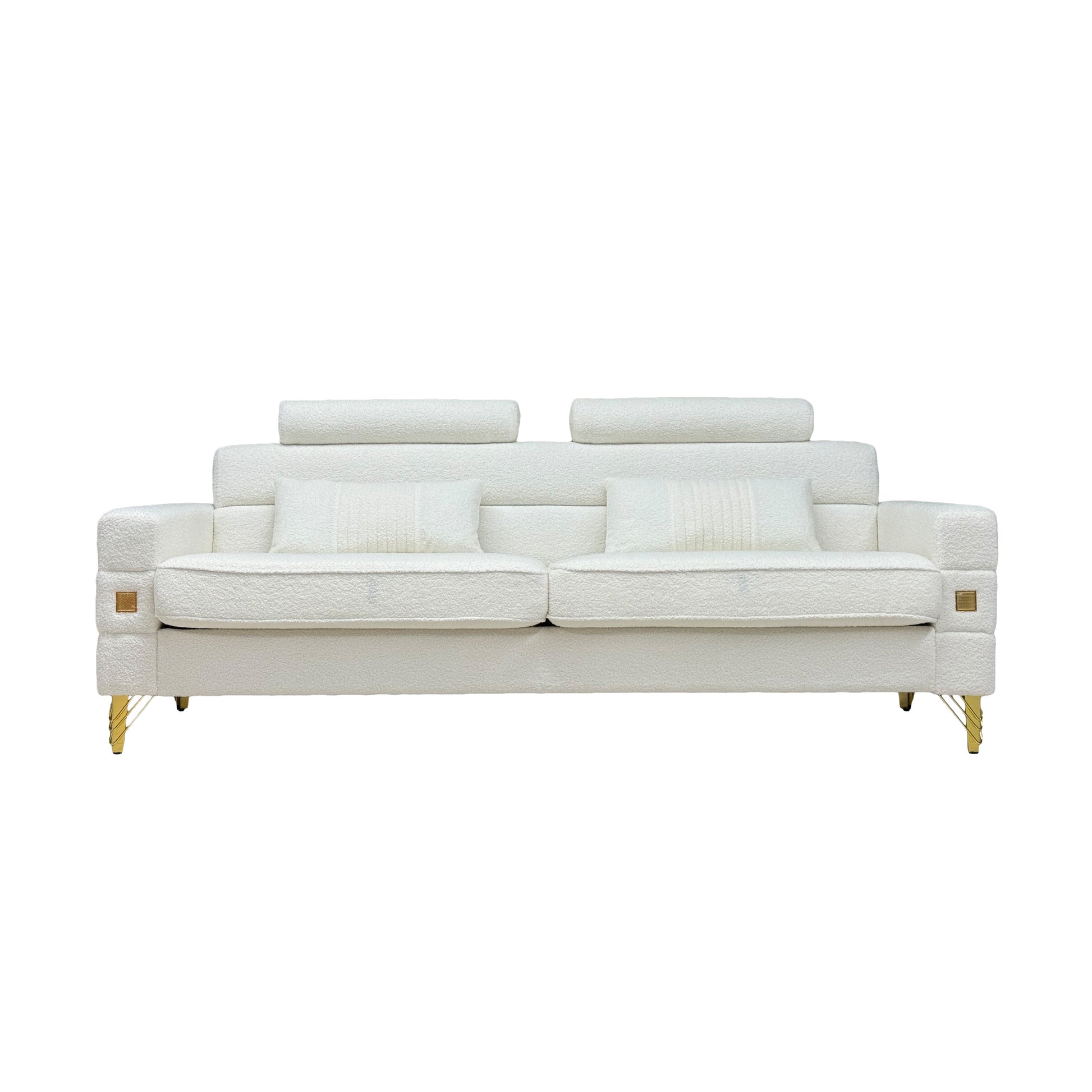 Fx P15 Wb Sofa Elegant White Imitation Wool Circle Fabric Sofa With Adjustable Headrests Contemporary 3 Seat Couch With Gold Legs, Perfect For Living Room And Office Decor Temu Suitable White Velvet 3 Seat