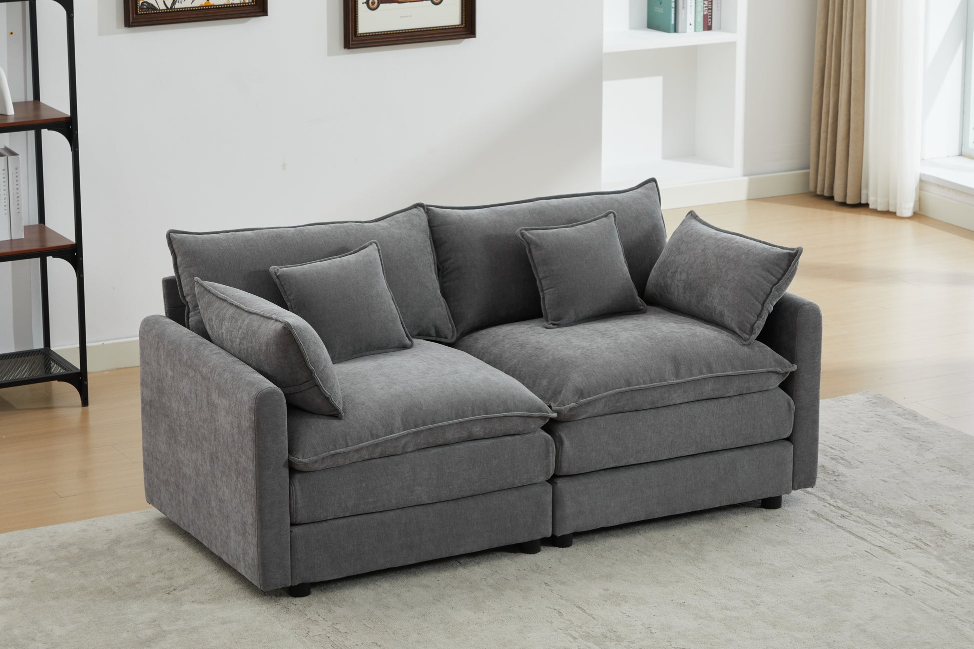 Modular Sectional Sofa,2 Seater Sofa, Modern L Shaped Sofa For Living Room Bedroom Apartment Grey Chenille 2 Seat