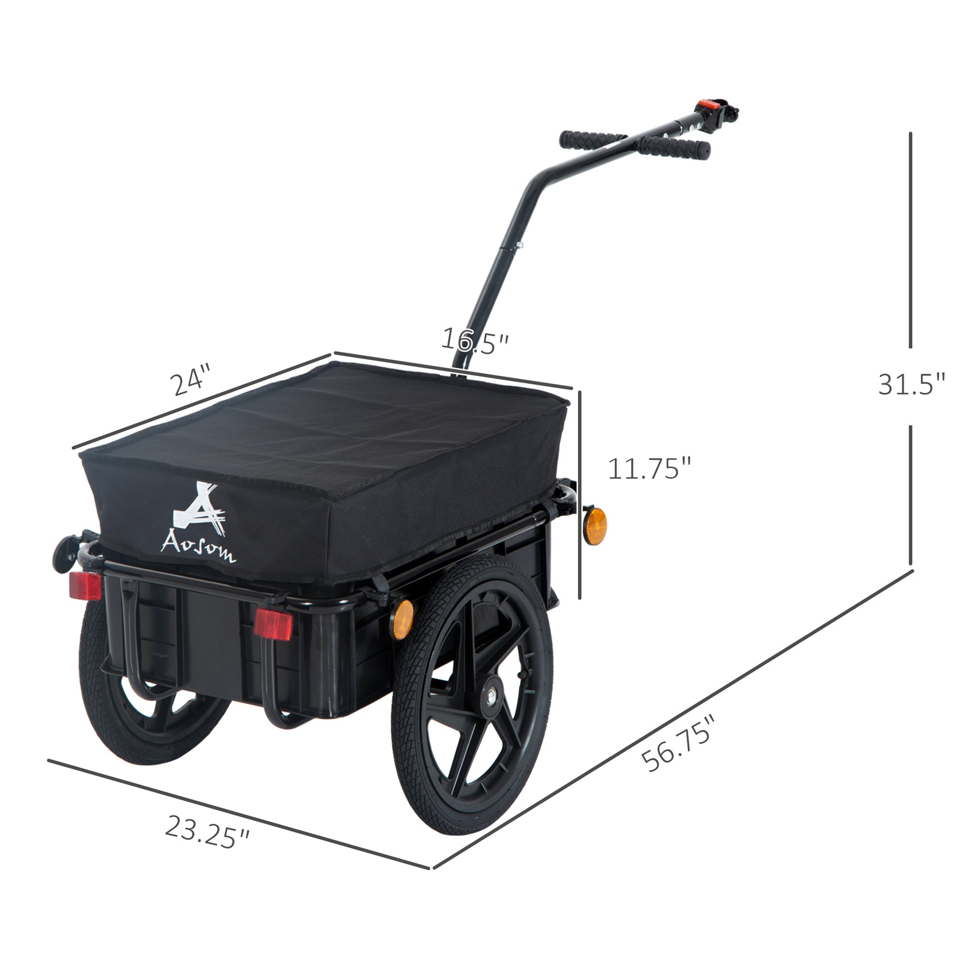 Aosom Bicycle Cargo Trailer With Removable Box And Waterproof Cover, Bike Wagon Trailer With Two 16In Wheels Black Steel