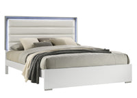 Olivia Contemporary Style Queen Bed Made With Led Headboard & Wood In White Box Spring Required Queen White Wood Bedroom Contemporary Bed Frame Solid Wood Mdf Faux Leather Wood