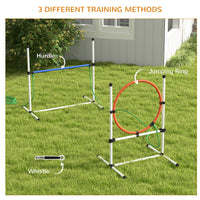 Pawhut 3 Piece Dog Agility Training Equipment Set, Dog Obstacle Course With Adjustable Height Jumping Ring And Hurdle, Spray Water Tube, Carry Bag, Whistle, White White Plastic