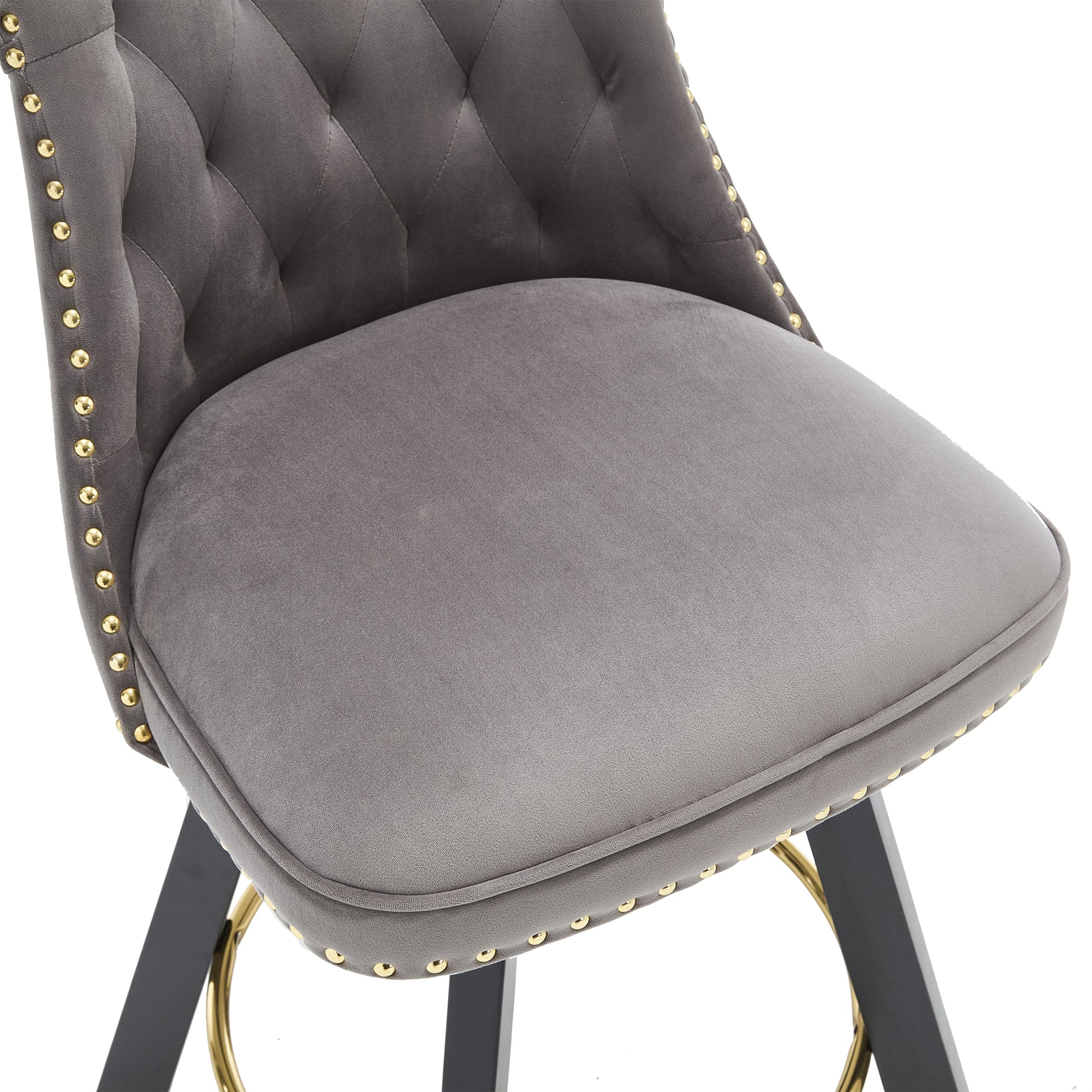 Coolmore Set Of 2,Back Pull Point Design, Velvet Material, 360 Degree Rotation, Back Pull Loop Detachable Design, Rivet Decoration, Square Foot Wooden Bar Chair Dark Gray Velvet