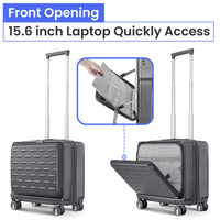 18" Carry On Luggage With Front Open Door &Laptop Interlayer, Hard Shell Suitcase Built In Tsa Luggage Lock, Hardside Lightweight Pc Travel Suitcase For Women Men With Spinner Wheels Airline Approved Gray Pc