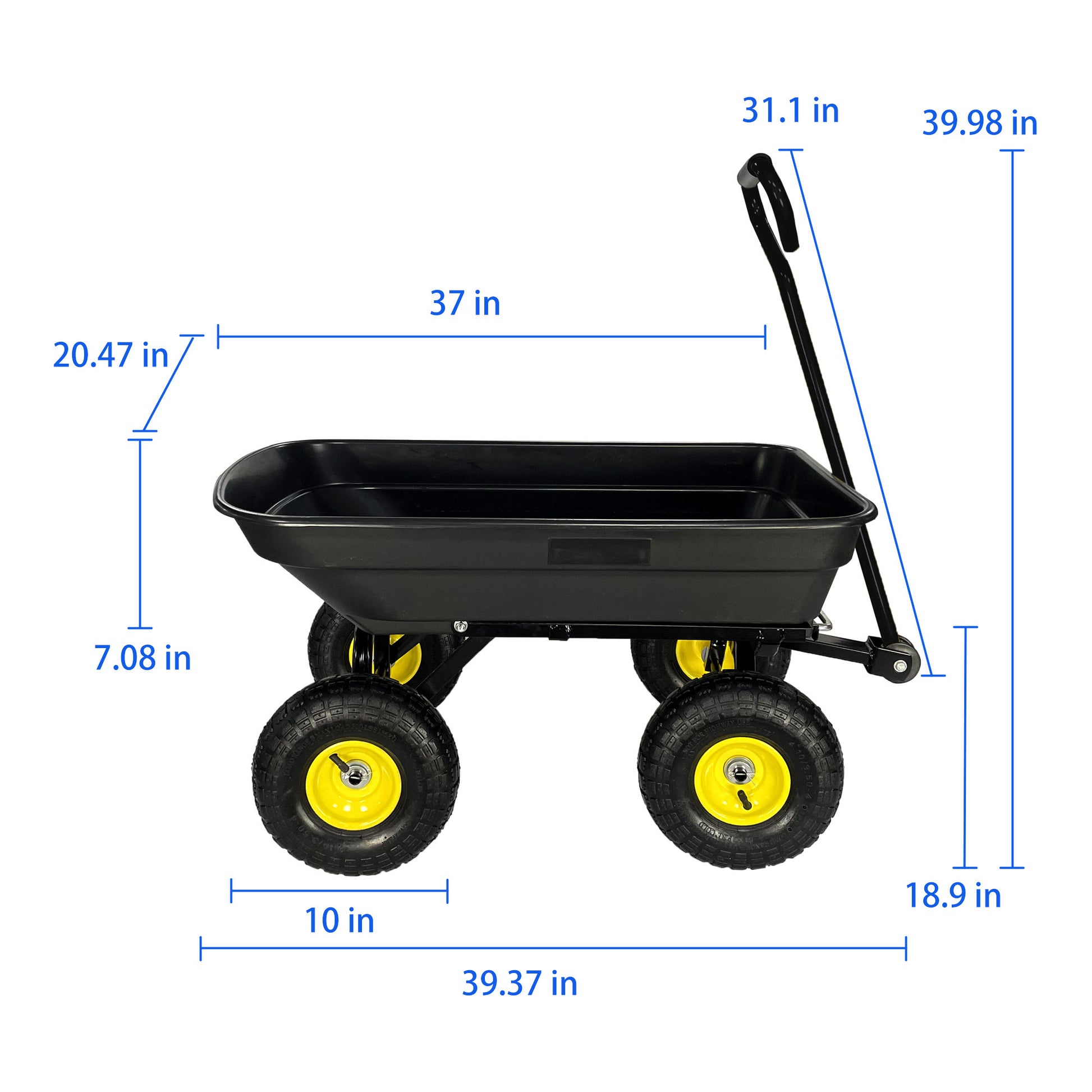 Folding Car Poly Garden Dump Truck With Steel Frame, 10 Inches. Pneumatic Tire, 300 Lb Capacity Body 75L Black Garden & Outdoor Iron Plastic