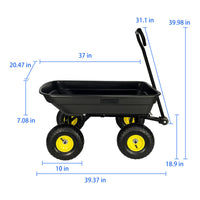 Folding Car Poly Garden Dump Truck With Steel Frame, 10 Inches. Pneumatic Tire, 300 Lb Capacity Body 75L Black Garden & Outdoor Iron Plastic