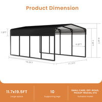 12 X 20 Ft Carport Galvanized Steel Roof 12' X 20' X 8.9' Multi Use Shelter, Sturdy Metal Carport For Cars, Boats, And Tractors Black Rectangular Enclosed None Garden & Outdoor Year Round Use Carports Iron