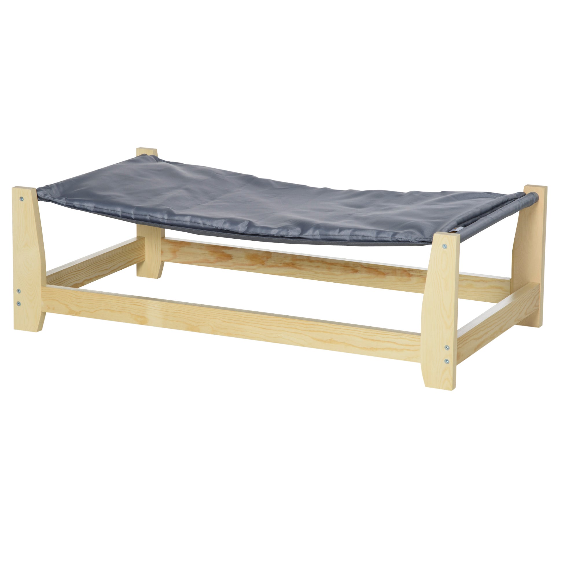 Pawhut Raised Pet Bed Wooden Frame Dog Cot With Washable Cushion For Small Medium Sized Dogs Indoor Outdoor, 35.5" X 20" X 11" Light Grey Wood