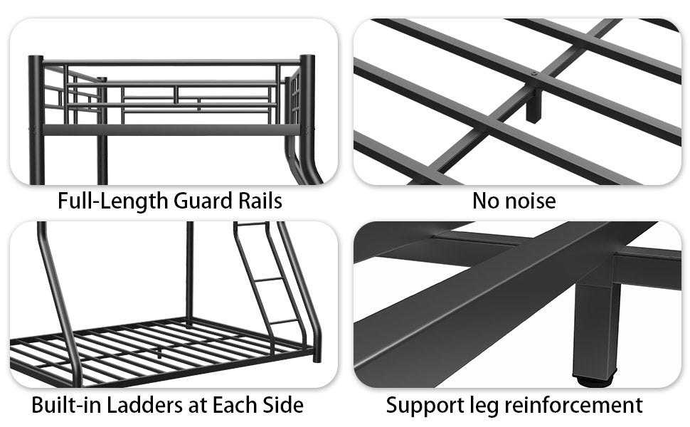 Metal Twin Over Full Bunk Bed Heavy Duty Sturdy Metal Noise Reduced Safety Guardrail Cpc Certified No Box Spring Needed Twin Black Metal Metal