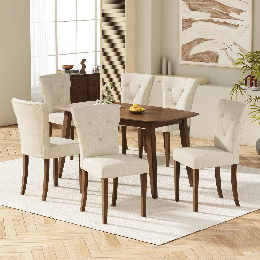 Dining Chairs Set Of 2, Upholstered Kitchen & Dining Room Chairs Cream Cream Set Of 2 Rubber Wood