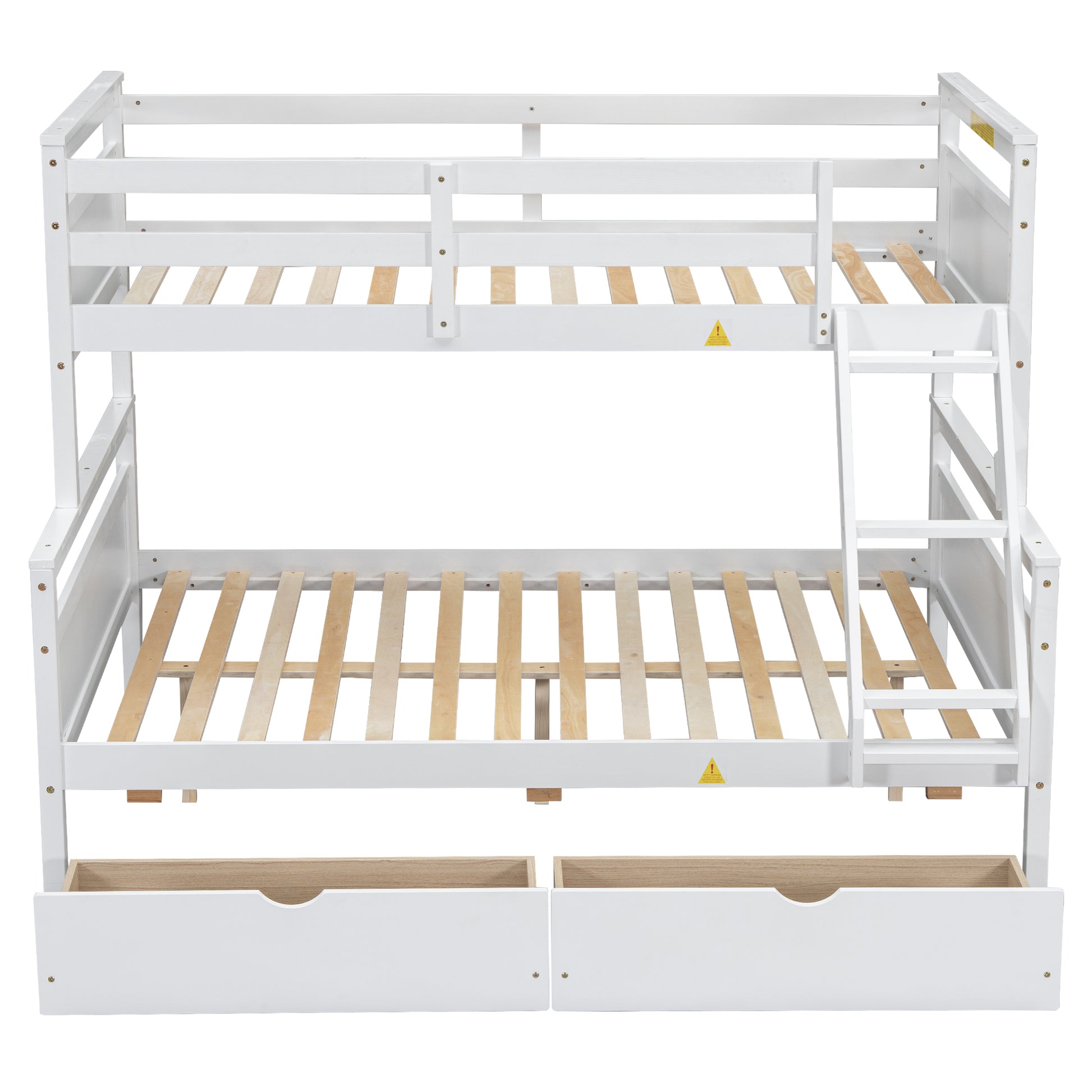 Twin Over Full Bunk Bed With Ladder, Two Storage Drawers, Safety Guardrail, White Box Spring Not Required Twin White Wood Bedroom Bed Frame Pine