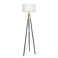 Sway Brassed Gold Floor Lamp With On Off Switch Triple Legs White Fabric Shade Black,Gold,White Table&Floor Lamps Fabric,Metal