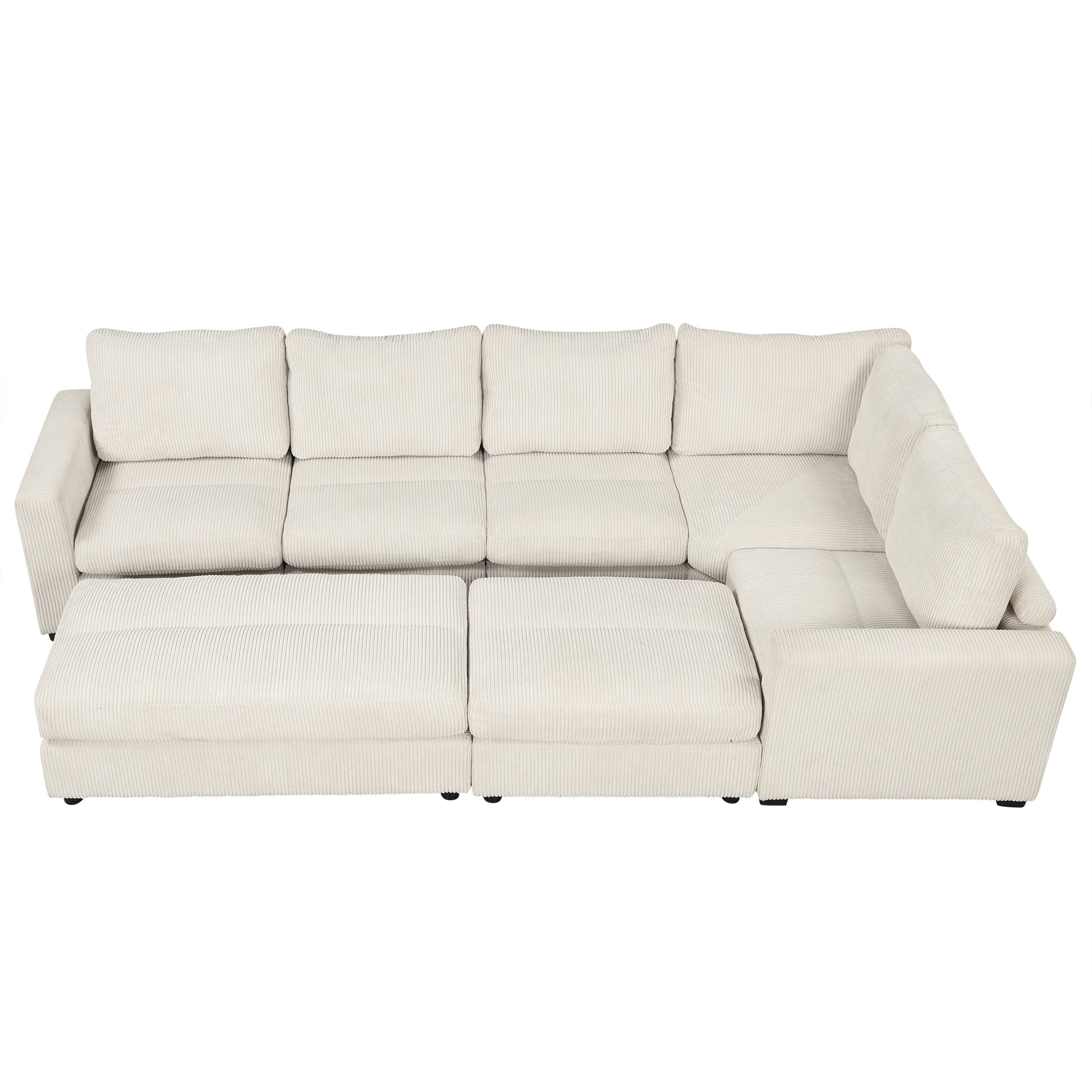 121.3" Sectional Couch Sofa Bed Modular Sofa With Two Movable Ottomans For Living Room Old Sku:N719S001640A , Beige Beige Foam Corduroy 7 Seat