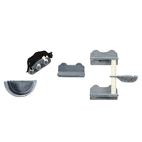 Pawhut Cat Wall Shelves, 4 Pcs Cat Wall Furniture Cat Climbing Shelf With Cat Hammock, 3 Steps, Perches, Scratching Post, For Sleeping, Playing, Gray Gray Particle Board