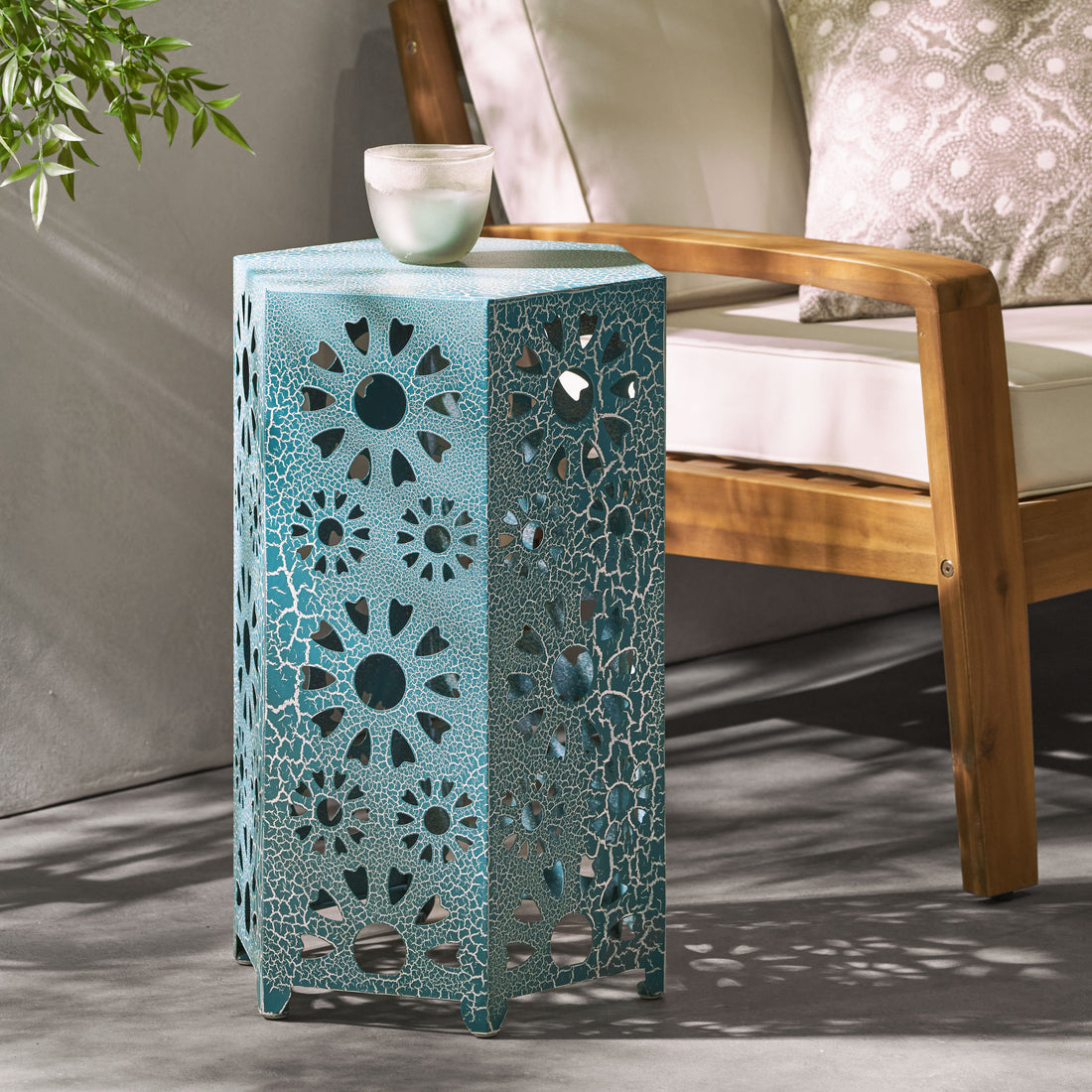 Eliana 14" Side Table Teal Iron