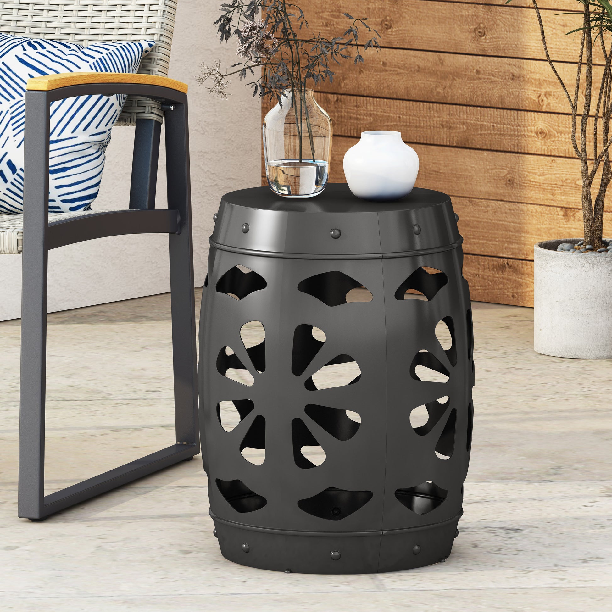 Metal End Table Large Black Iron