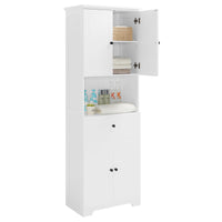 Tall Bathroom Cabinet With Four Doors, Large Storage Space Open Shelve, Upper Storage Cabinet, White White Mdf