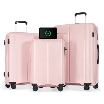 Luggage Sets 3 Piece Suitcase Set 20 24 28 With Usb Port,Carry On Luggage Airline Approved,Pp Lightweight Suitcase With Spinner Wheels, Pink Pink Polypropylene