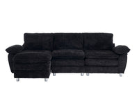 Modern Deep 3 Seat Sofa Couch With Ottoman, Polyester Sofa Sleeper Comfy Upholstered Furniture For Living Room, Apartment, Studio, Office,Dark Black Black Polyester 3 Seat