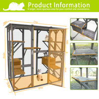 Catio Outdoor Cat Enclosure Cat Catio Cat House, Cat Cage Condo Indoor Playpen Kitty House Shelter With Multi Platforms, Waterproof Roof, Pull Out Tray 71.3" L X 38.4" W X 70.7" H Grey Solid Wood