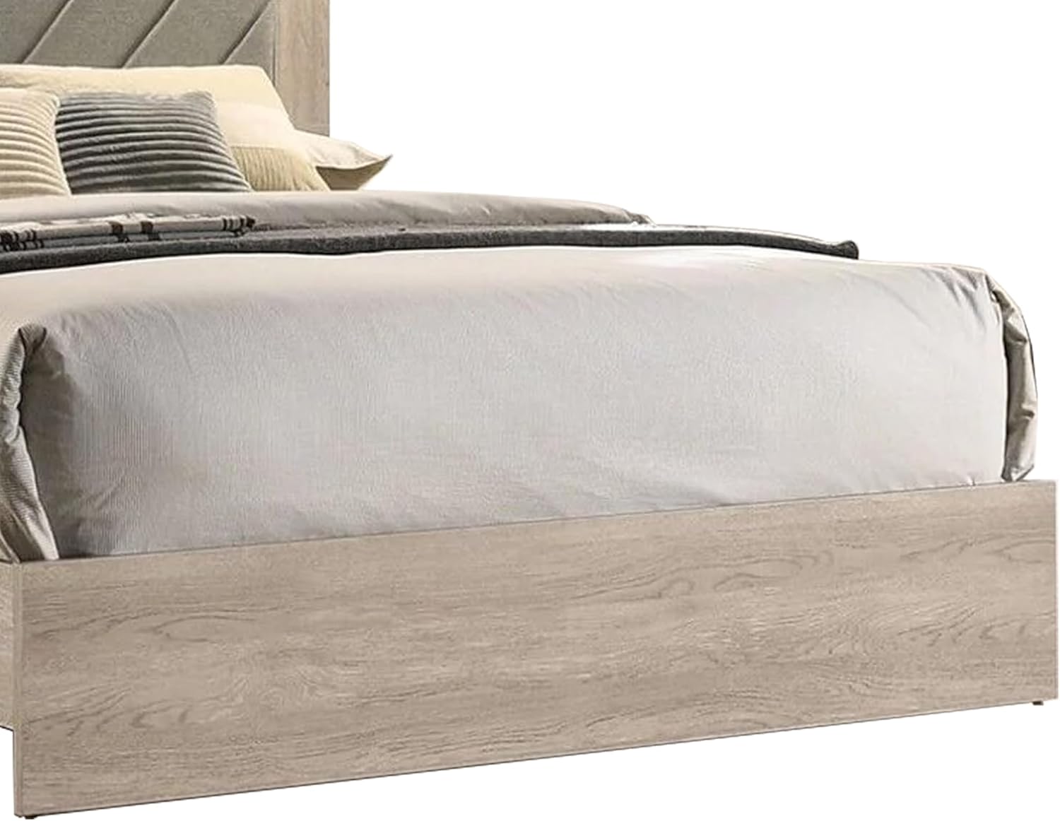 Contemporary 1Pc Cream Finish Queen Size Bed Bedroom Furniture Gray V Design Headboard Rubberwood 1Pc Bedframe Box Spring Required Queen Cream Grey Wood Bedroom