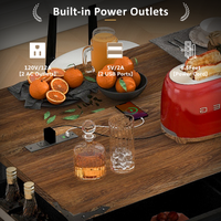 K&K 53.7" Farmhouse Kitchen Island With Power Outlet, 2 Sliding Barn Door Kitchen Storage Island With Drop Leaf, Spice Rack Rolling Kitchen Cart On Wheels, For Home, Kitchen And Dining Room, Black