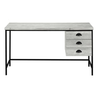 Computer Desk, Home Office, Laptop, Storage Drawers, 55"L, Work, Grey Laminate, Black Metal, Contemporary, Modern Grey Particle Board