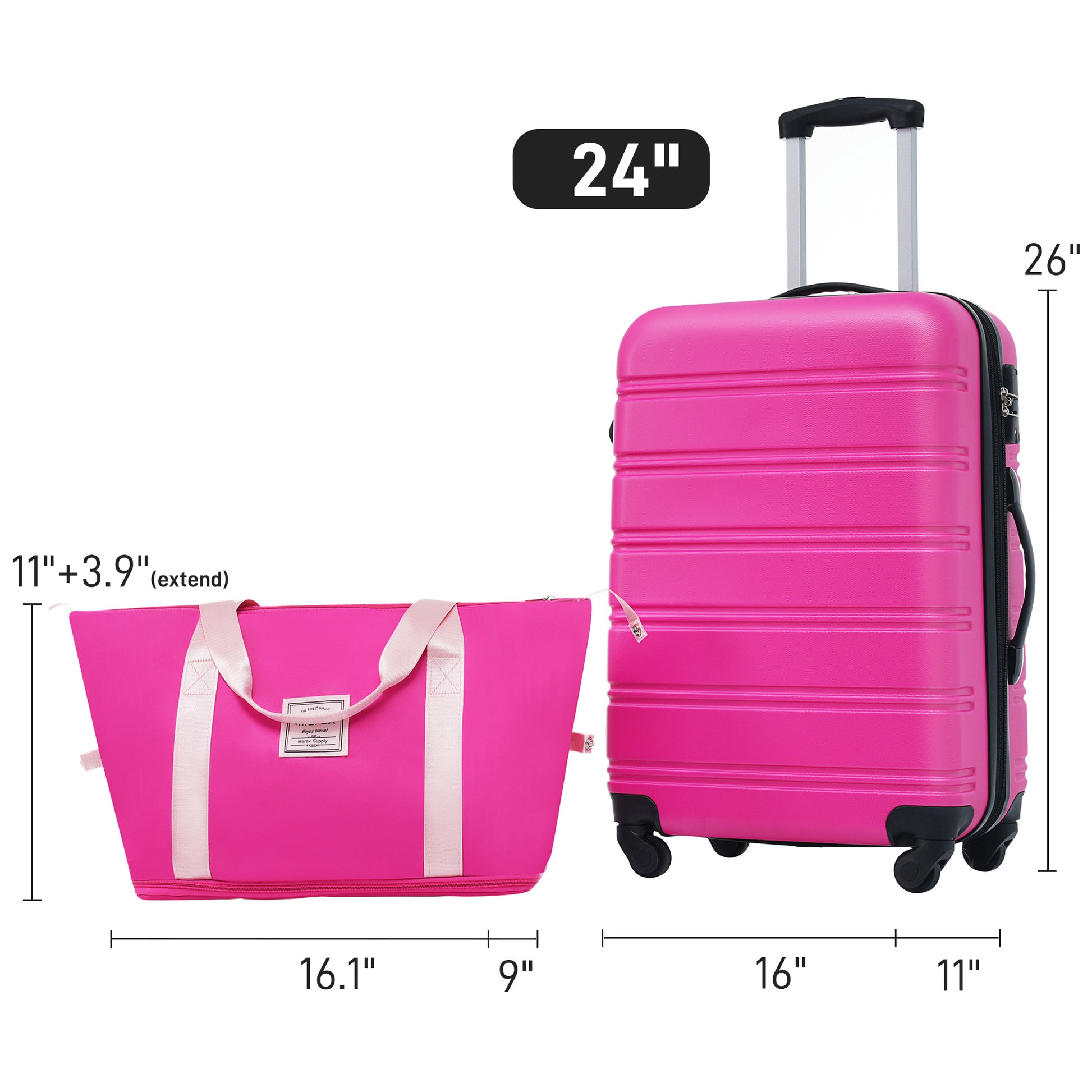 Hardshell Luggage Sets 24Inches Bag Spinner Suitcase With Tsa Lock Lightweight Pink Abs