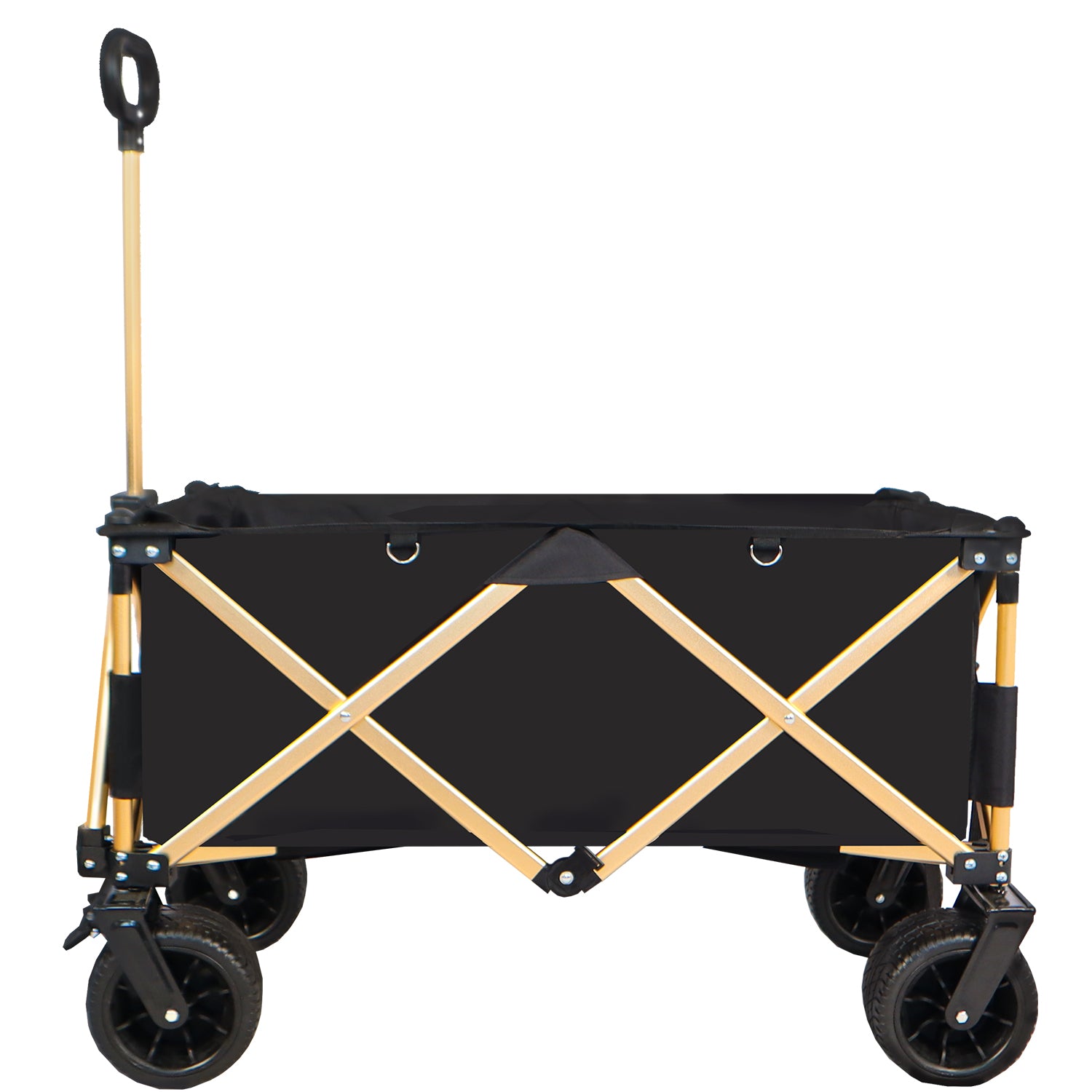 Aluminum Alloy Folding Wagon, Heavy Duty Utility Beach Wagon Cart For Sand With Big Wheels, Adjustable Handle&Drink Holders For Shopping, Camping,Garden And Outdoor Black Garden & Outdoor American Design Fabric Steel