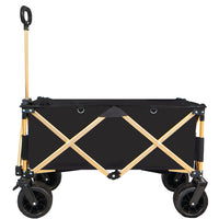 Aluminum Alloy Folding Wagon, Heavy Duty Utility Beach Wagon Cart For Sand With Big Wheels, Adjustable Handle&Drink Holders For Shopping, Camping,Garden And Outdoor Black Garden & Outdoor American Design Fabric Steel