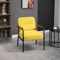 Homcom Modern Accent Chair With Cushioned Seat And Back, Upholstered Velvet Armchair For Bedroom, Living Room Chair With Arms And Steel Legs, Yellow Yellow Steel