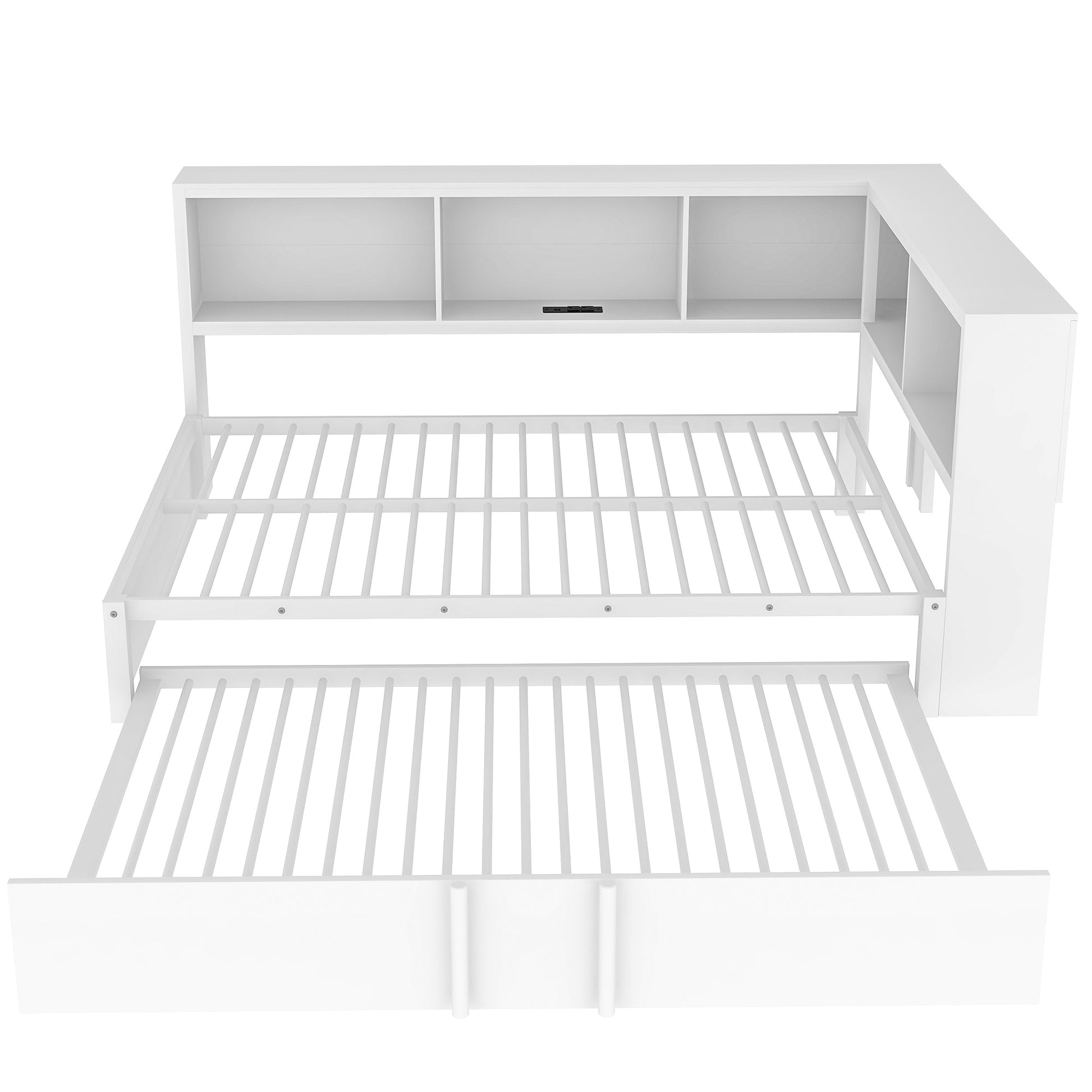 Metal Full Size Daybed With Trundle, Storage Cabinets And Usb Ports, White Full White Metal