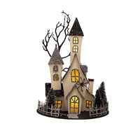 10X8.3X13.5" Cardboard Lighted Haunted House, Black Beige Tabletop Holiday Halloween Decor, Battery Powered Beige Black Paper Composite