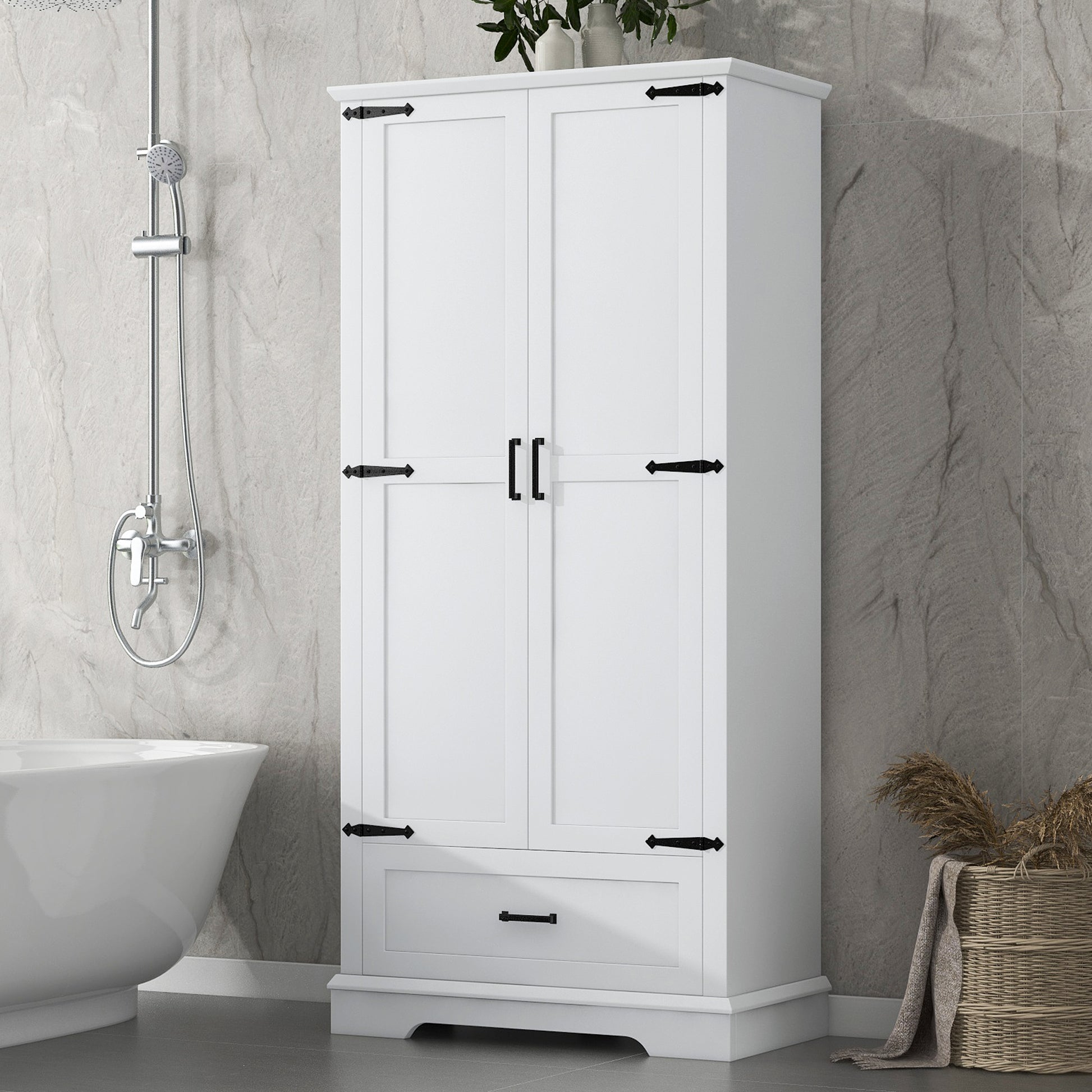 Tall Bathroom Storage Cabinet, Cabinet With Two Doors And One Drawer, Adjustable Shelf, Mdf Board, White White Mdf