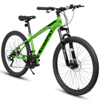 A2610 26 Inch Mountain Bike 21 Speeds, Suspension Fork, Steel Frame Disc Brake For Men Women Mens Bicycle Green Steel