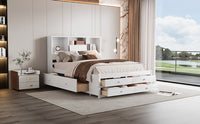 Queen Size Platform Bed With Storage Headboard And 8 Drawers, White Box Spring Not Required Queen White Wood Bedroom Bed Frame Solid Wood Mdf