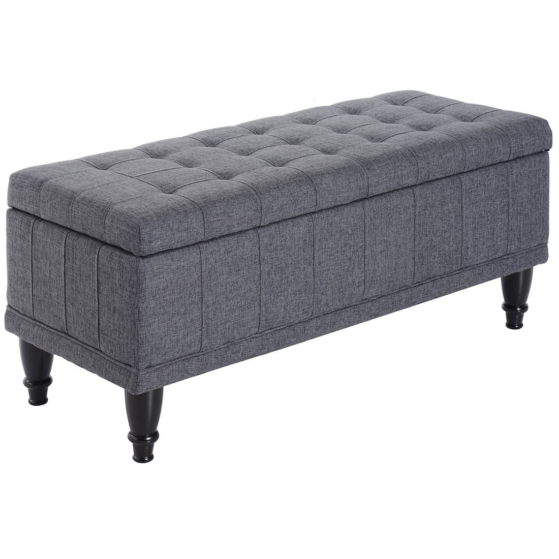 Homcom Storage Ottoman, Linen Fabric Button Tufted Storage Bench With Soft Close Lid For Living Room, Entryway Or Bedroom, Dark Heather Grey Grey Fabric