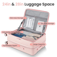 Luggage Sets 3 Piece 20 24 28 , Expandable Carry On Luggage With Tsa Lock Airline Approved, 100% Pc Hard Shell And Lightweight Suitcase With Front Pocket And Spinner Wheels Pink Pc