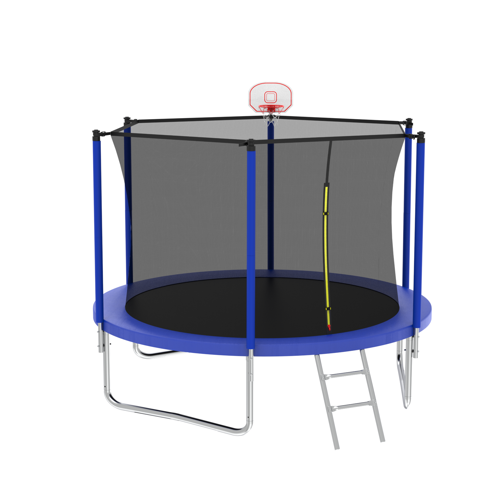 10Ft Trampoline For Kids, Basketball Hoop And Ladder, Outdoor Kids Trampoline With Safety Enclosure,Fast Assembly For Backyard Fun,Astm Approved Blue Metal