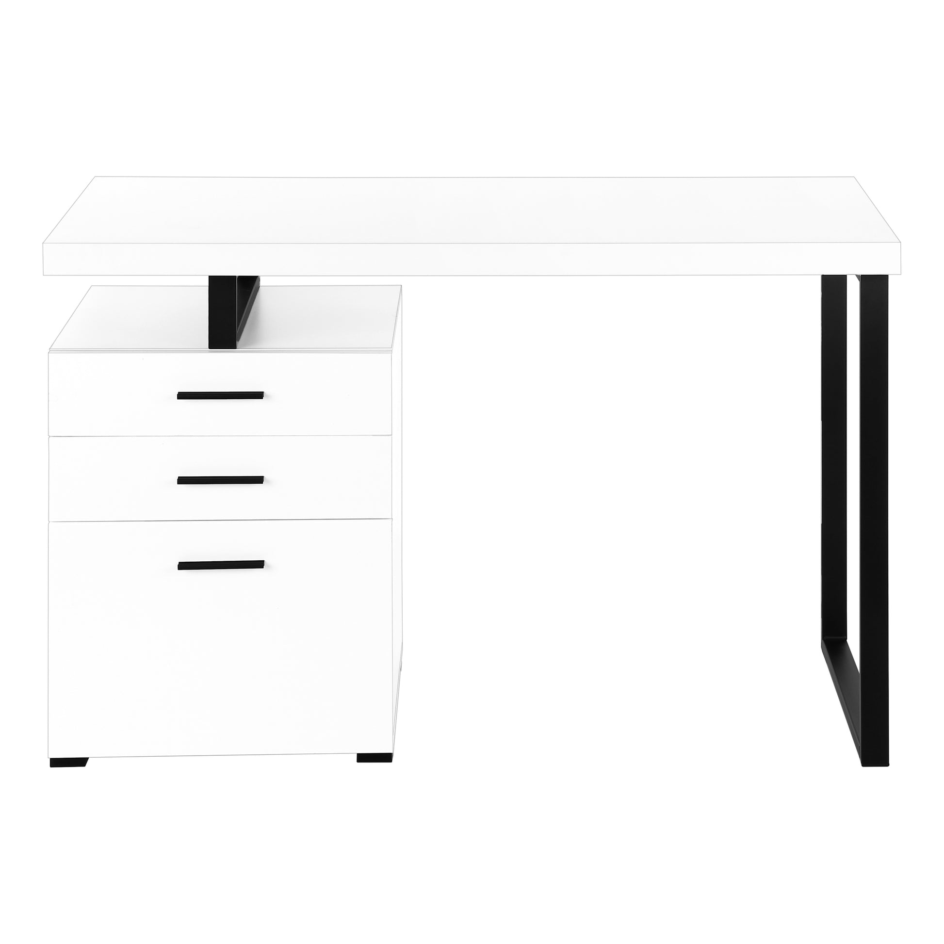 Computer Desk, Home Office, Laptop, Left, Right Set Up, Storage Drawers, 48"L, Work, White Laminate, Black Metal, Contemporary, Modern White Particle Board