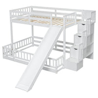 Twin Over Full Bunk Bed With Slide, Storage Staircase, Pine Solid Wooden Bunk Bed With Safety Guardrails,White White Pine