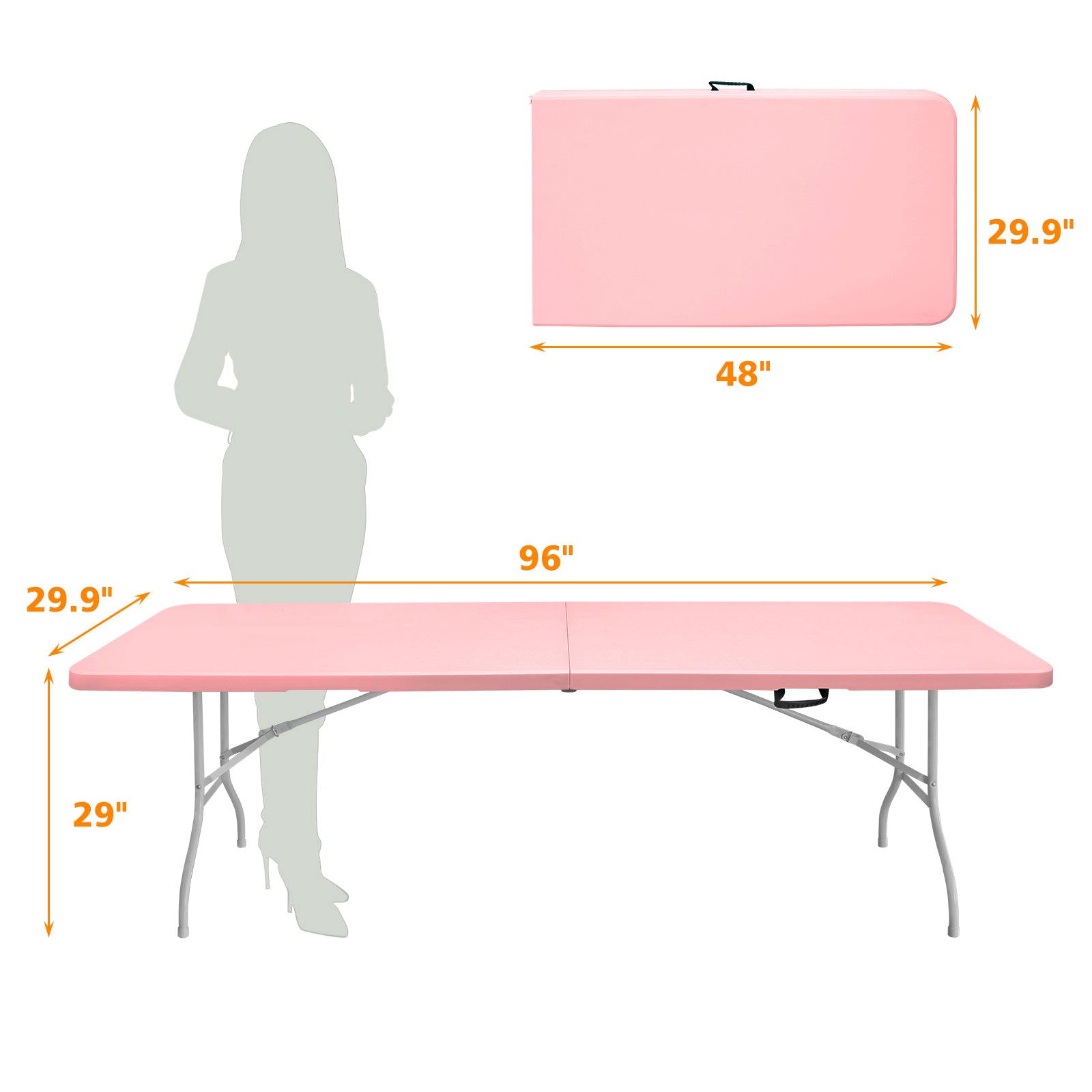 8Ft Pink Folding Table, Portable Plastic Table For Camping, Picnics, Parties, High Load Bearing Foldable Table Pink Garden & Outdoor Iron Plastic